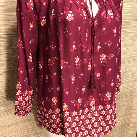Lucky Brand Magenta Floral Boho Peasant Shirt E1 - Picture 3 of 7